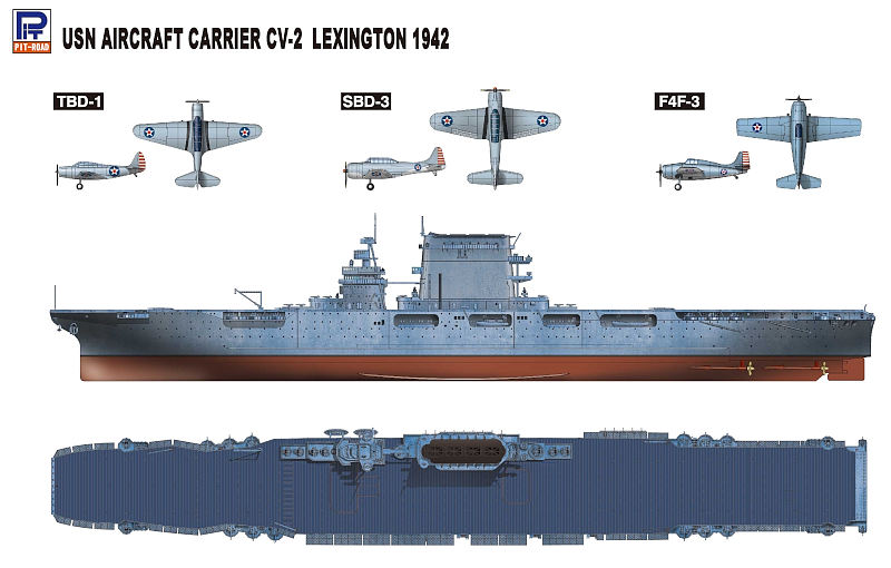 スカイウェーブシリーズ/ 米国海軍 航空母艦 CV-2 レキシントン 1942 1/700 プラモデルキット W167 - イメージ画像6