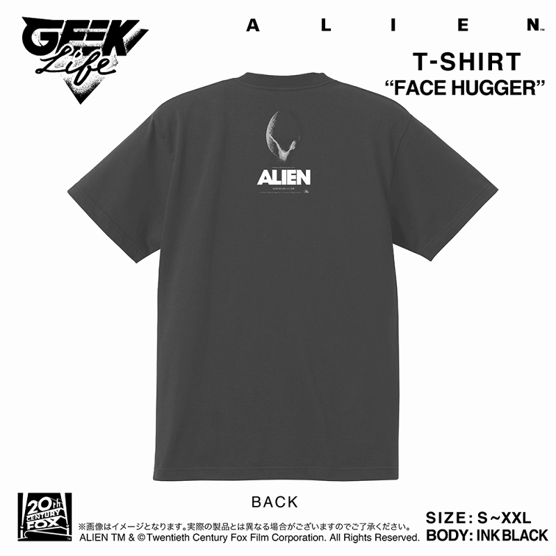 ALIEN artwork by Rockin' Jelly Bean/ エイリアン フェイスハガー Tシャツ インクブラック サイズS - イメージ画像2