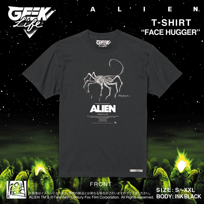 ALIEN artwork by Rockin' Jelly Bean/ エイリアン フェイスハガー Tシャツ インクブラック サイズS - イメージ画像3