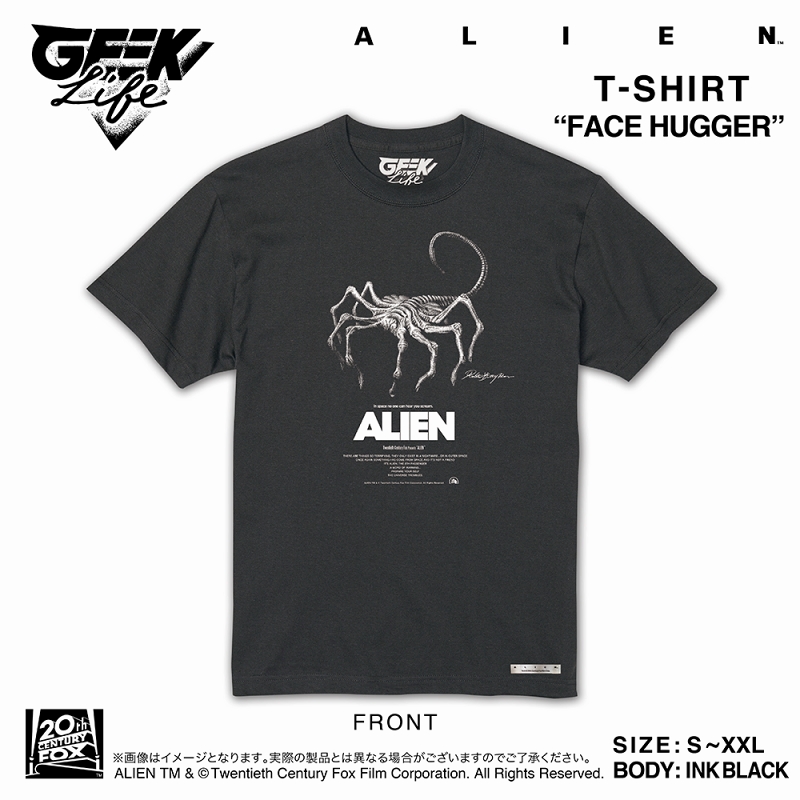 ALIEN artwork by Rockin' Jelly Bean/ エイリアン フェイスハガー Tシャツ インクブラック サイズM - イメージ画像1