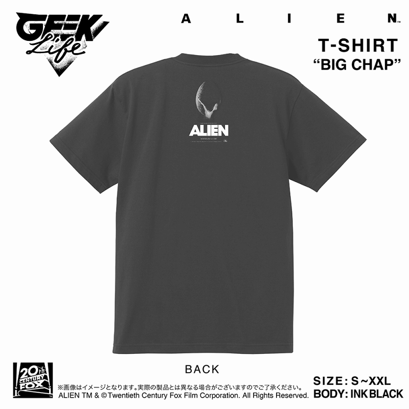 ALIEN artwork by Rockin' Jelly Bean/ エイリアン ビッグチャップ Tシャツ インクブラック サイズM - イメージ画像2