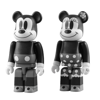 BE@RBRICK/ MICKEY MOUSE & MINNIE MOUSE 2PK BLACK & WHITE ver