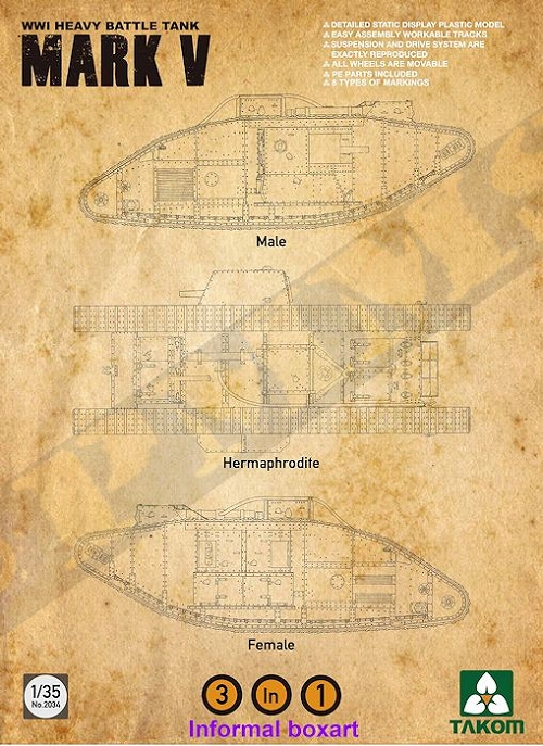 WW.I 重戦車 マークV 3in1 1/35 プラモデルキット TKO2034 - イメージ画像