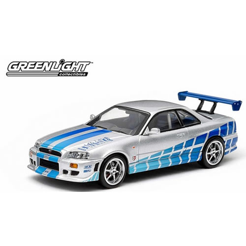 【再生産】ワイルド・スピード シリーズ3/ ワイルド・スピードX2: 1999 ニッサン スカイライン GT-R シルバー with ブルー ストライプ 1/43 86207