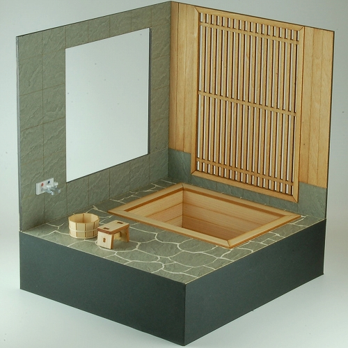 和の造作/ 檜の露天風呂 1/12 木製組立キット WZ-012 - イメージ画像