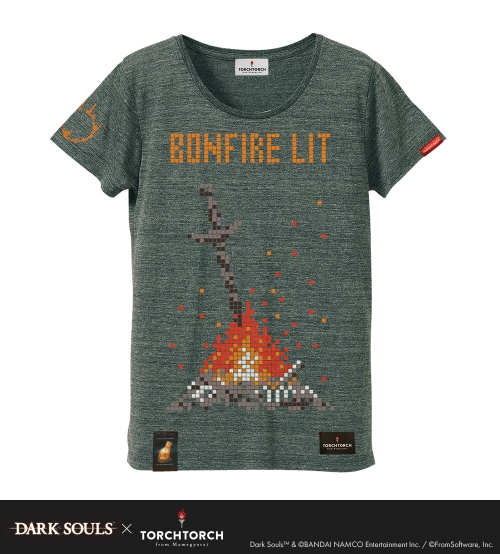 ダークソウル × TORCH TORCH/ 8bitの篝火のTシャツ: ヘザーチャコール