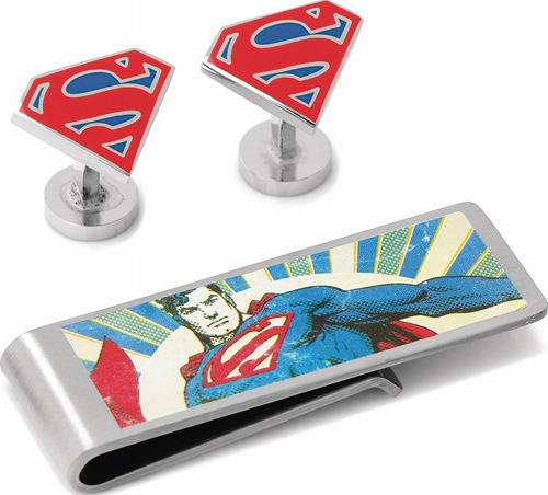 DC COMICS SUPERMAN CUFFLINK & MONEY SILVER CLIP GIFT SET/ MAR173231