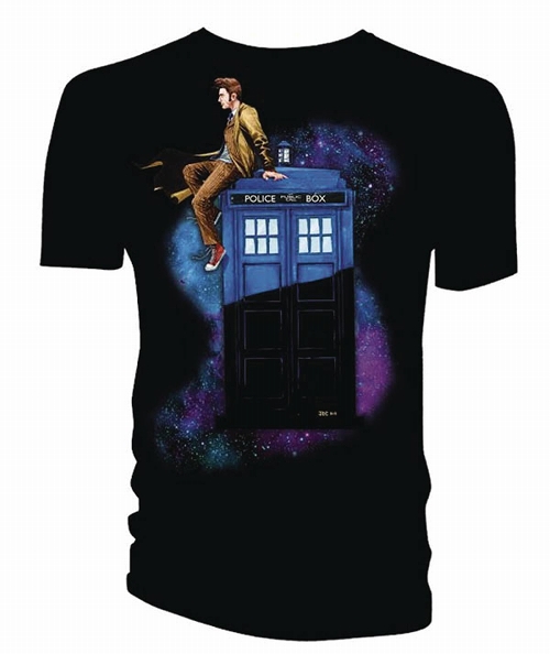 DOCTOR WHO 10TH DOCTOR ON TARDIS BLACK T/S SM/ AUG172628