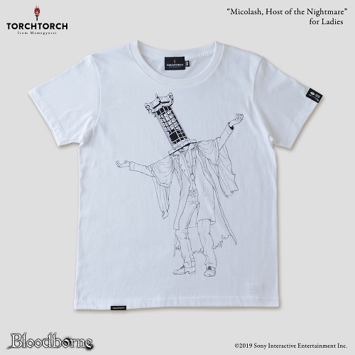 Bloodborne × TORCH TORCH/ Tシャツコレクション: 悪夢の主、ミコラーシュ （ホワイト レディース Lサイズ）