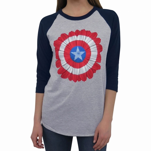 Captain America Flower Baseball T-Shirt ladies size XS