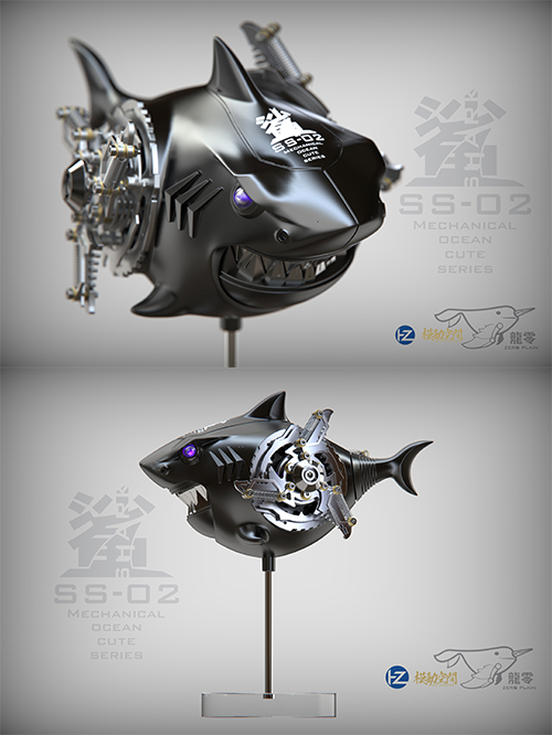 ZERO PLAIN/ メカニカル・オーシャン・キュート: 鮫（サメ）ブラックカラー コレクションフィギュア