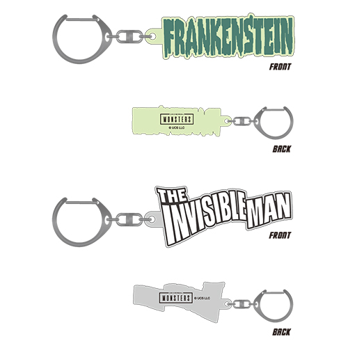 ユニバーサルモンスターズ/ フランケンシュタインロゴ & 透明人間ロゴ ラバーキーチェーン 2種セット